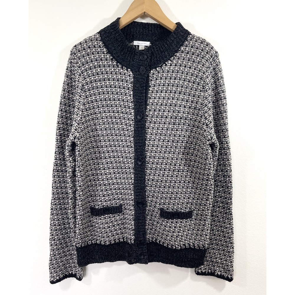 Garnet Hill Womens Preppy Wool Cardigan Sweater Size L Gray‎ Office Business